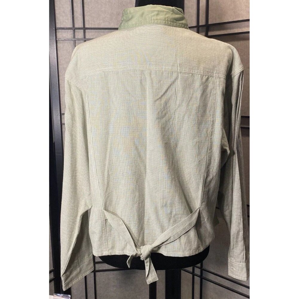 Casey & Max Size M Vintage Sage Herringbone Embroidered Floral Button Down NWT - Picture 4 of 15